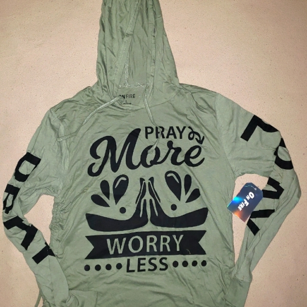 New "On Fire", Large olive green top with hood